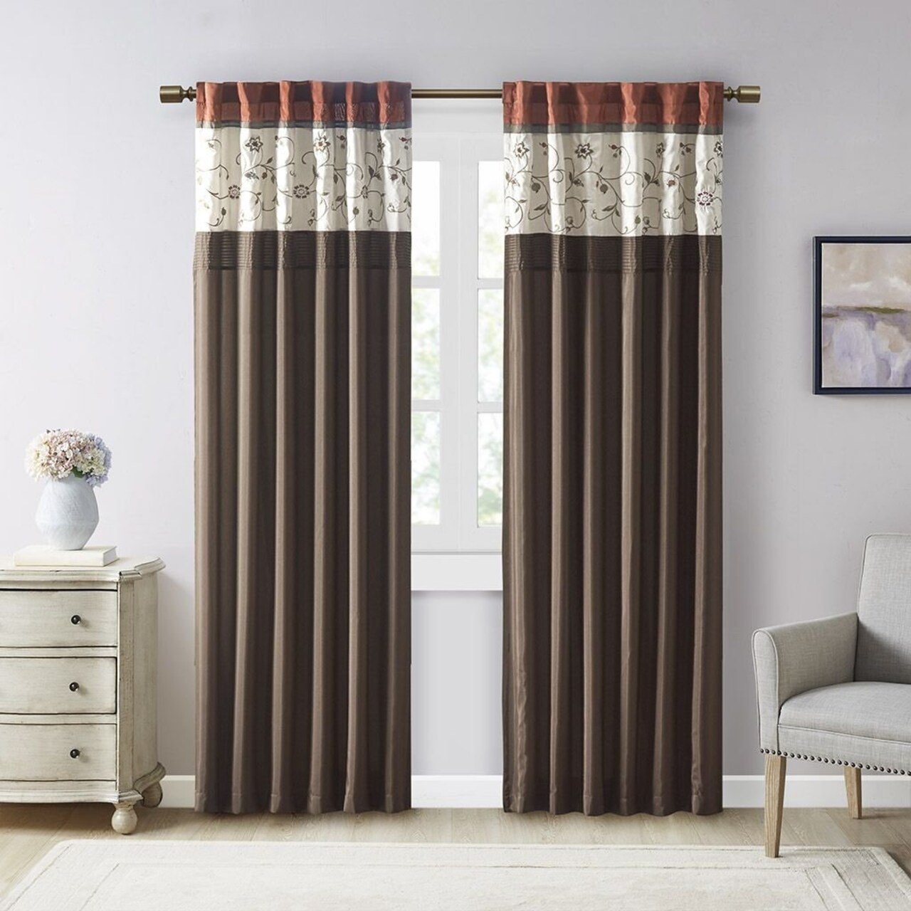 Edge Collections - 50" x 84" - Multicolor - Madison Park Rust Spice Embroidered Curtain Panel - 1 Piece